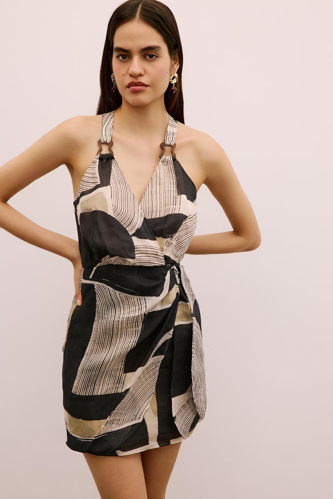 Wrap-Style Mini Black Dress