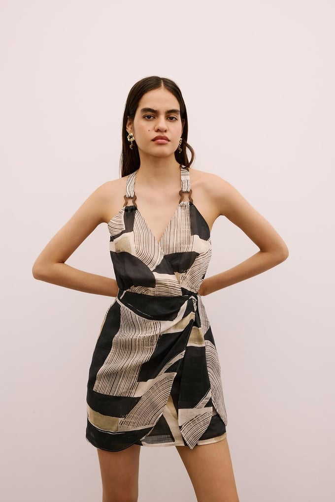 Wrap-Style Mini Black Dress
