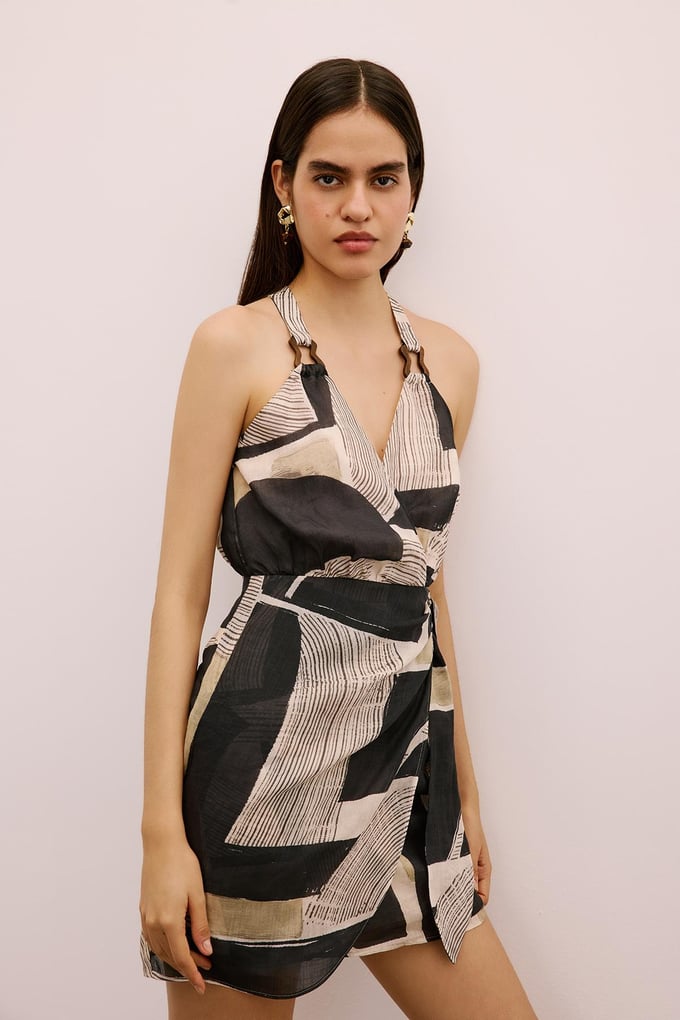 Wrap-Style Mini Black Dress