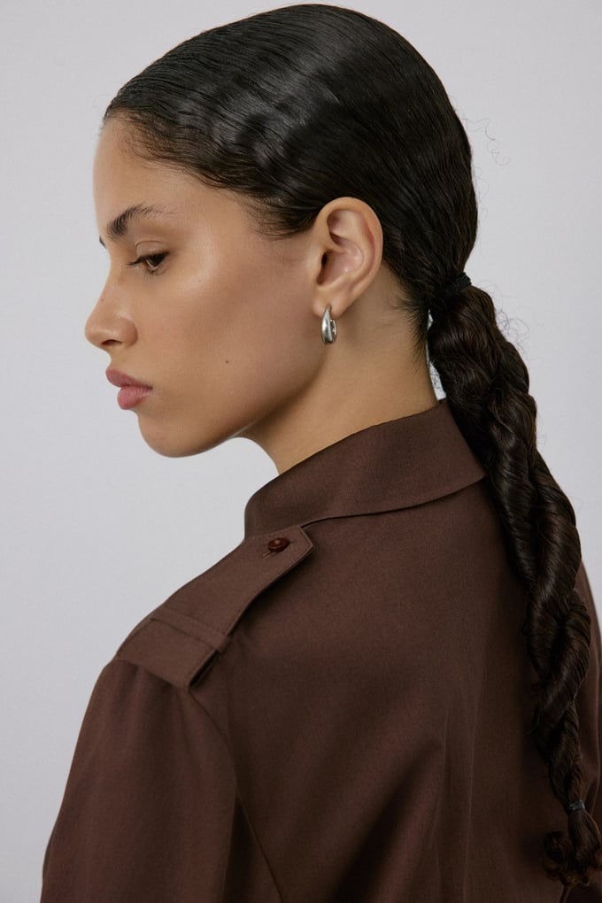 Epaulette Long Sleeve Crop Brown Shirt