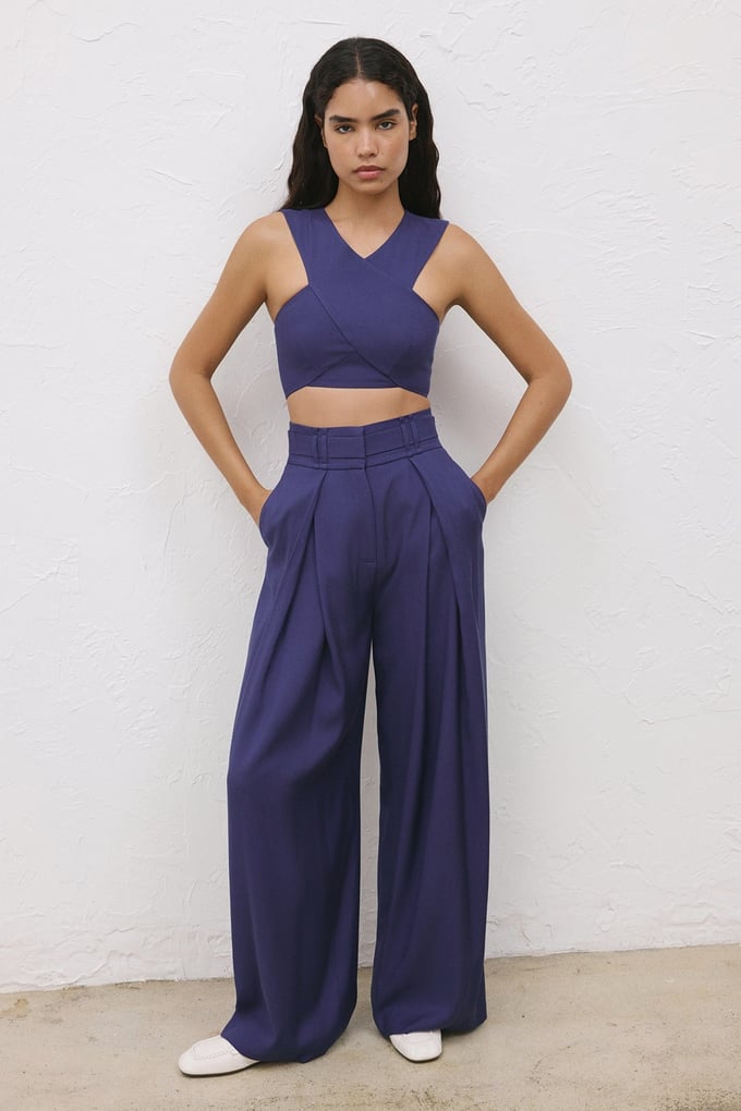 Back Zippered Double Breasted Crop Navy Blue Bustier