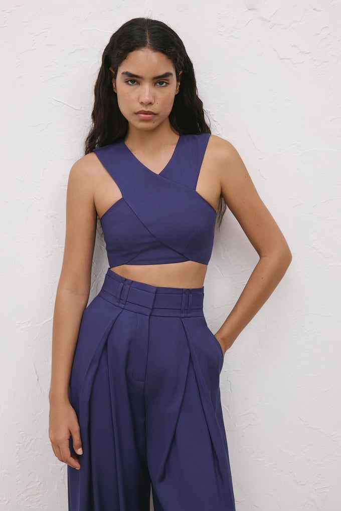 Back Zippered Double Breasted Crop Navy Blue Bustier