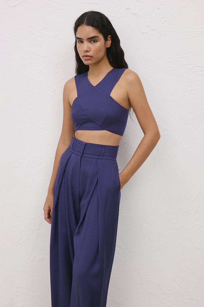Back Zippered Double Breasted Crop Navy Blue Bustier