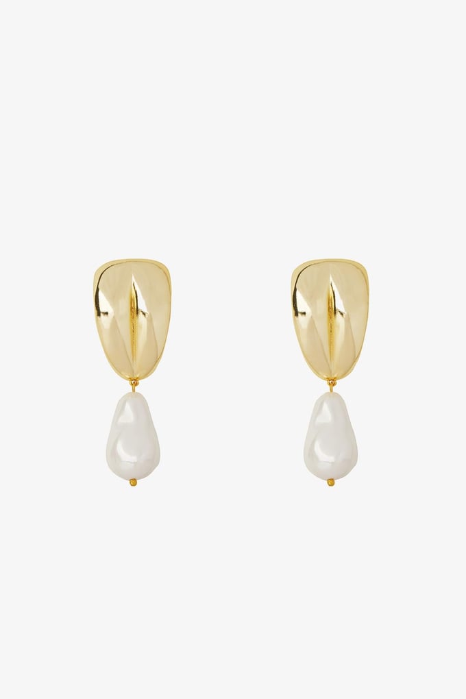 Asymmetric Pearl Gold Earrings  