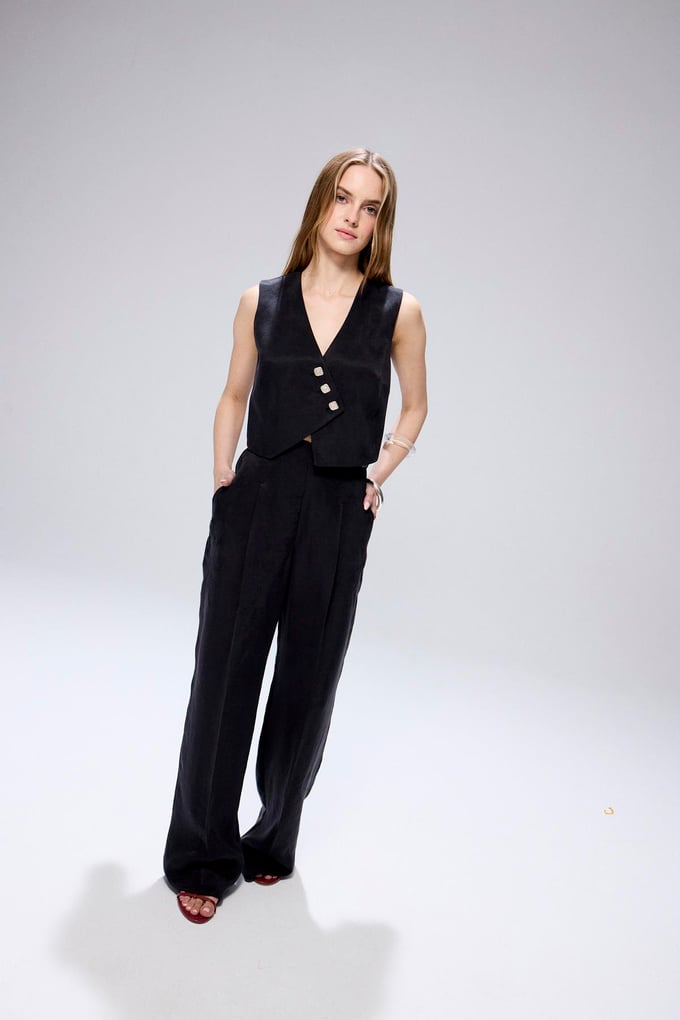 Asymmetrical Button Closure Black Vest