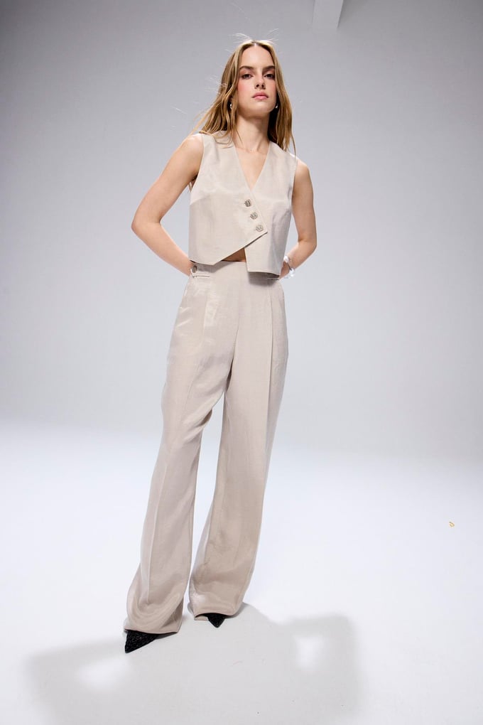 Asymmetrical Button Closure Mink Vest