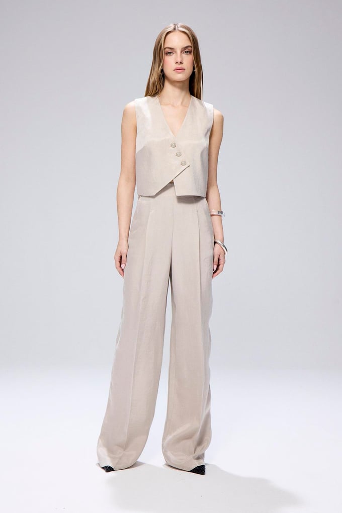 Asymmetrical Button Closure Mink Vest