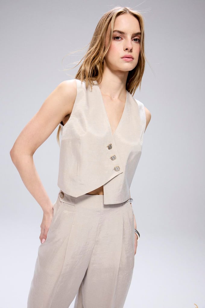 Asymmetrical Button Closure Mink Vest