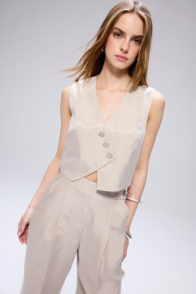 Asymmetrical Button Closure Mink Vest