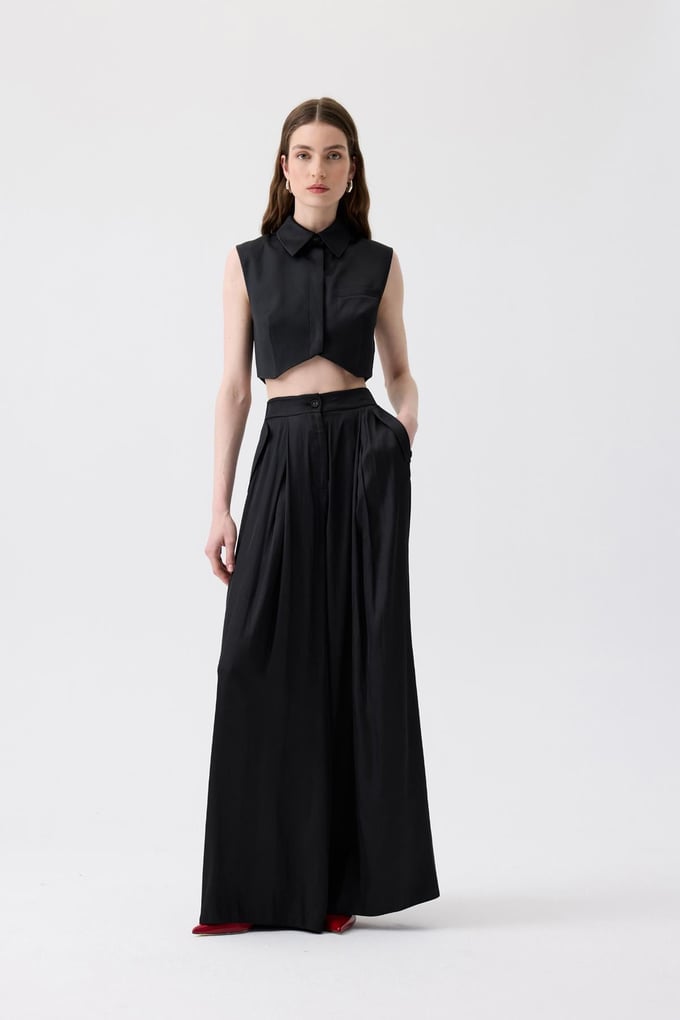 Asymmetric Cut Sleeveless Black Blouse