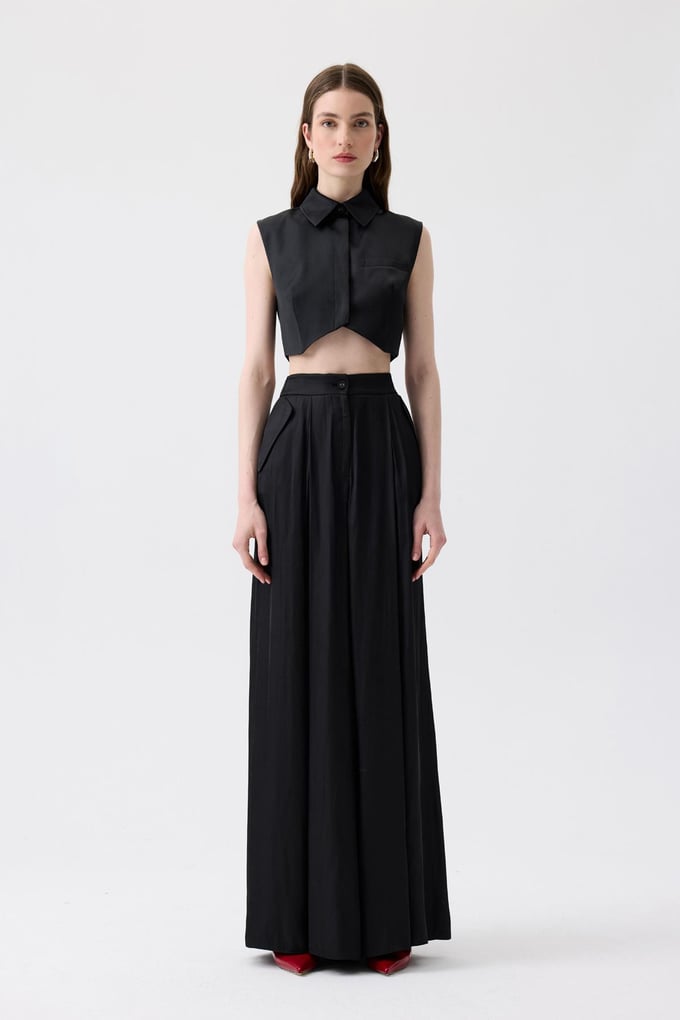 Asymmetric Cut Sleeveless Black Blouse