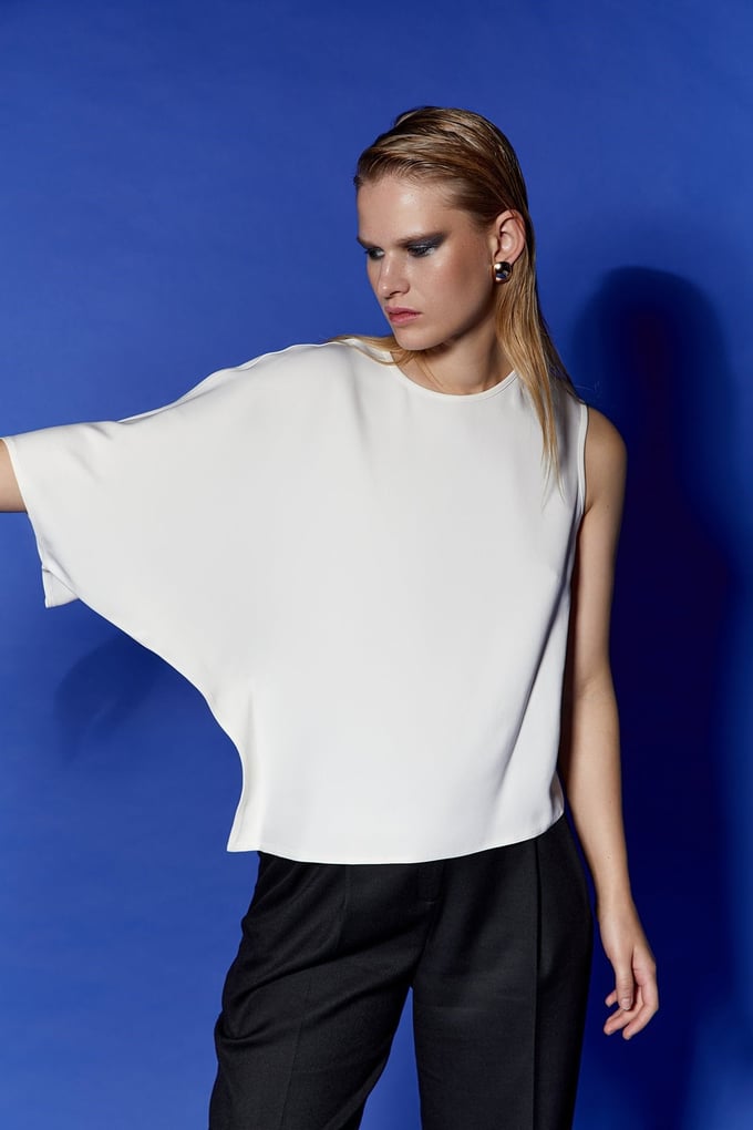 Asymmetric One Shoulder Ecru Blouse