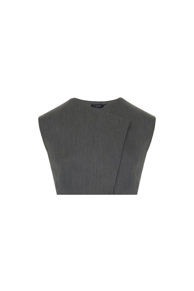 Asimetrik Yaka Kolsuz Gri Crop Bluz
