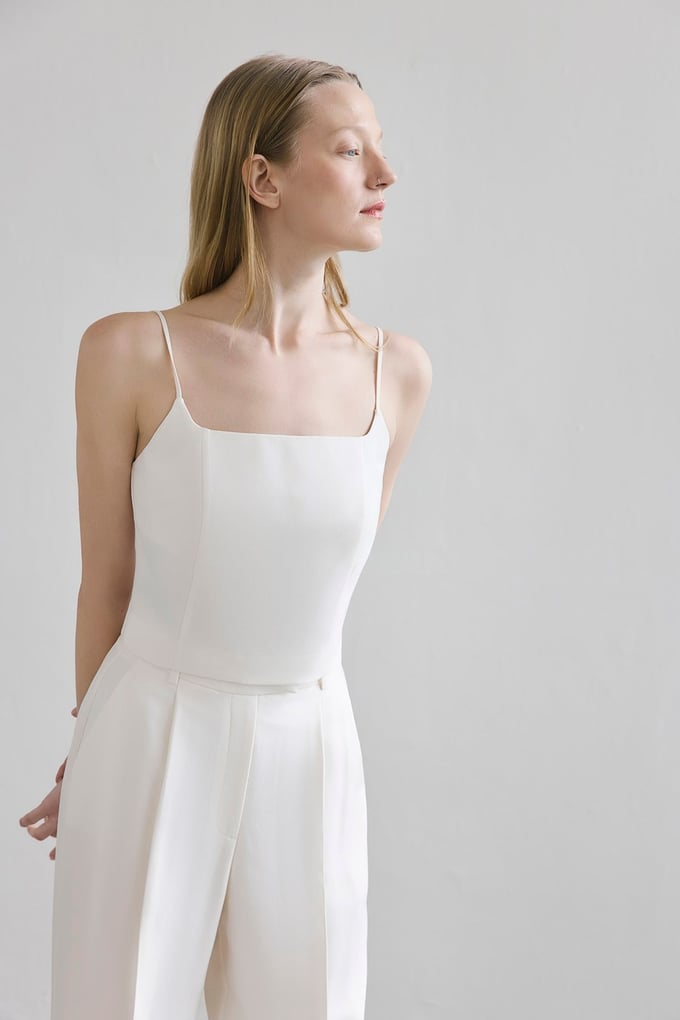 Sleeveless Back Zipper Ecru Tank Top