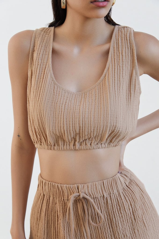 Askılı Basic Camel Crop Top