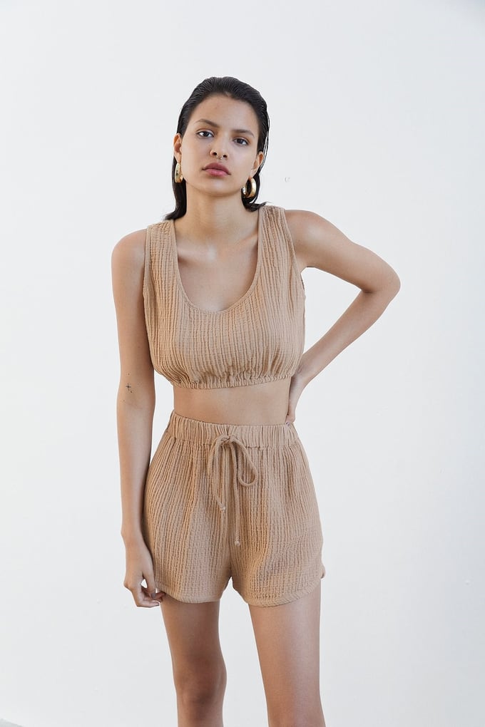 Askılı Basic Camel Crop Top