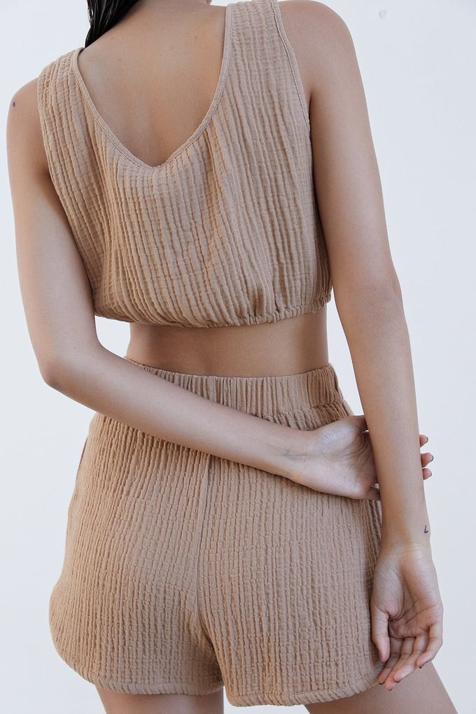 Askılı Basic Camel Crop Top