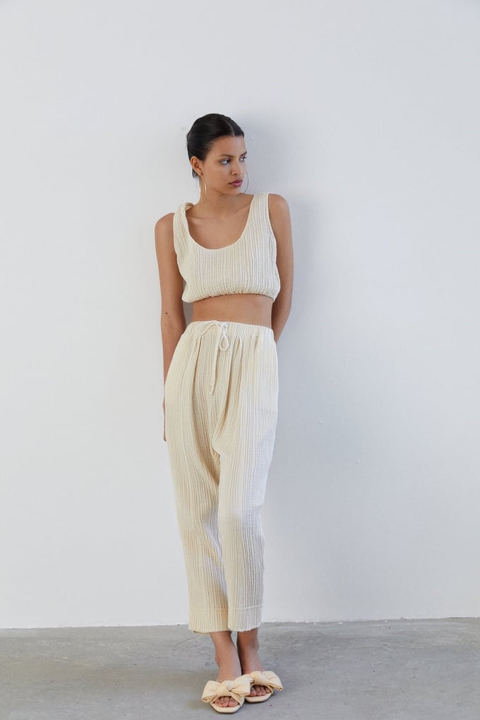Askılı Basic Ekru Crop Top