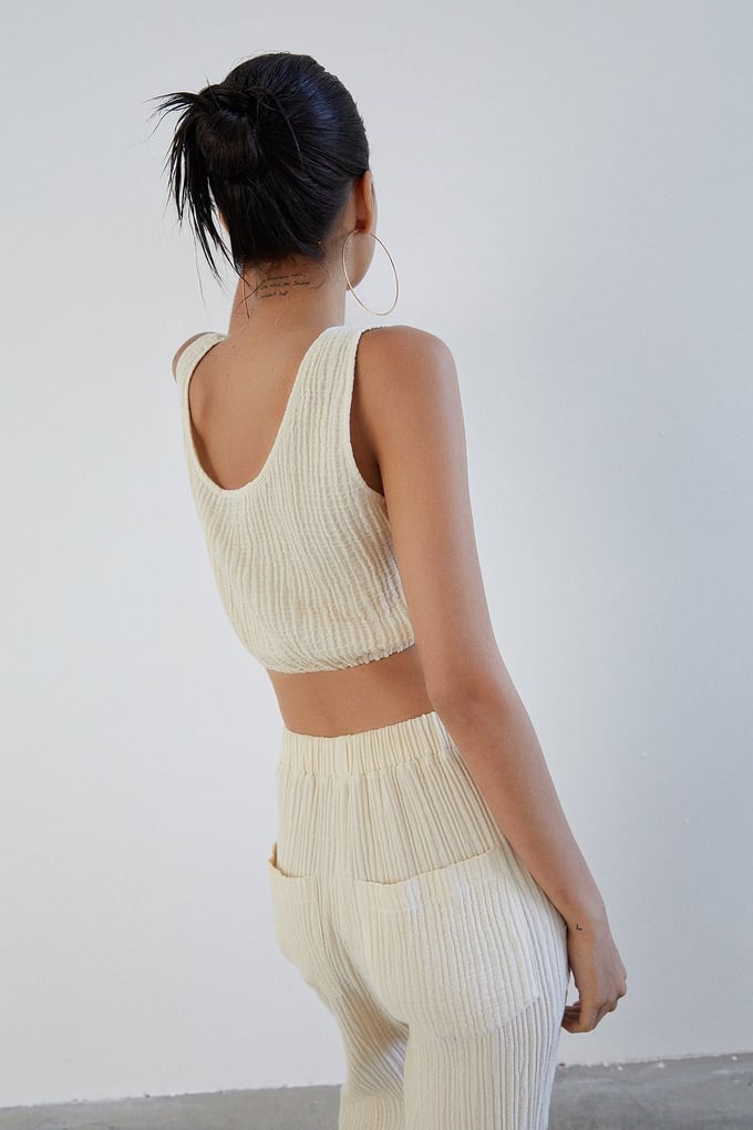 Askılı Basic Ekru Crop Top
