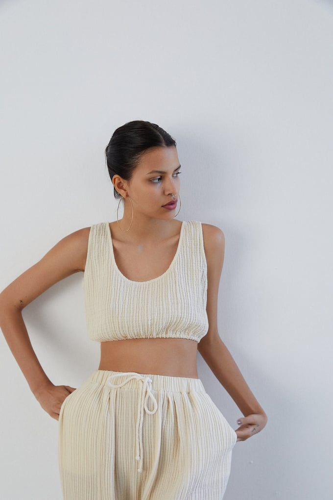 Askılı Basic Ekru Crop Top