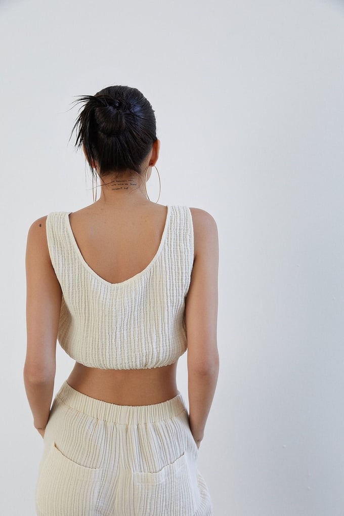 Askılı Basic Ekru Crop Top