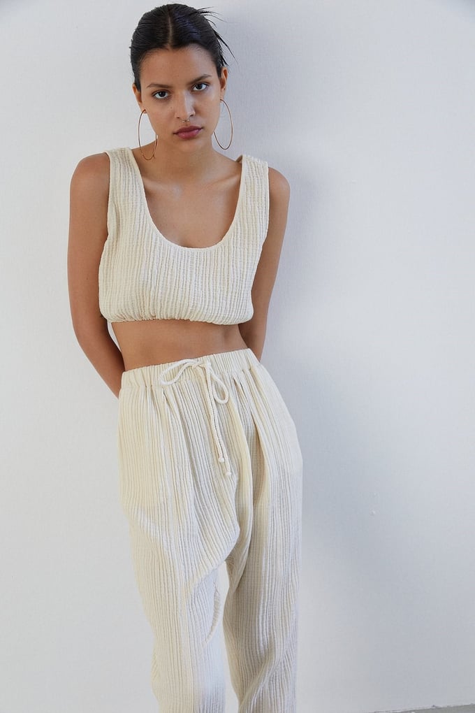 Askılı Basic Ekru Crop Top