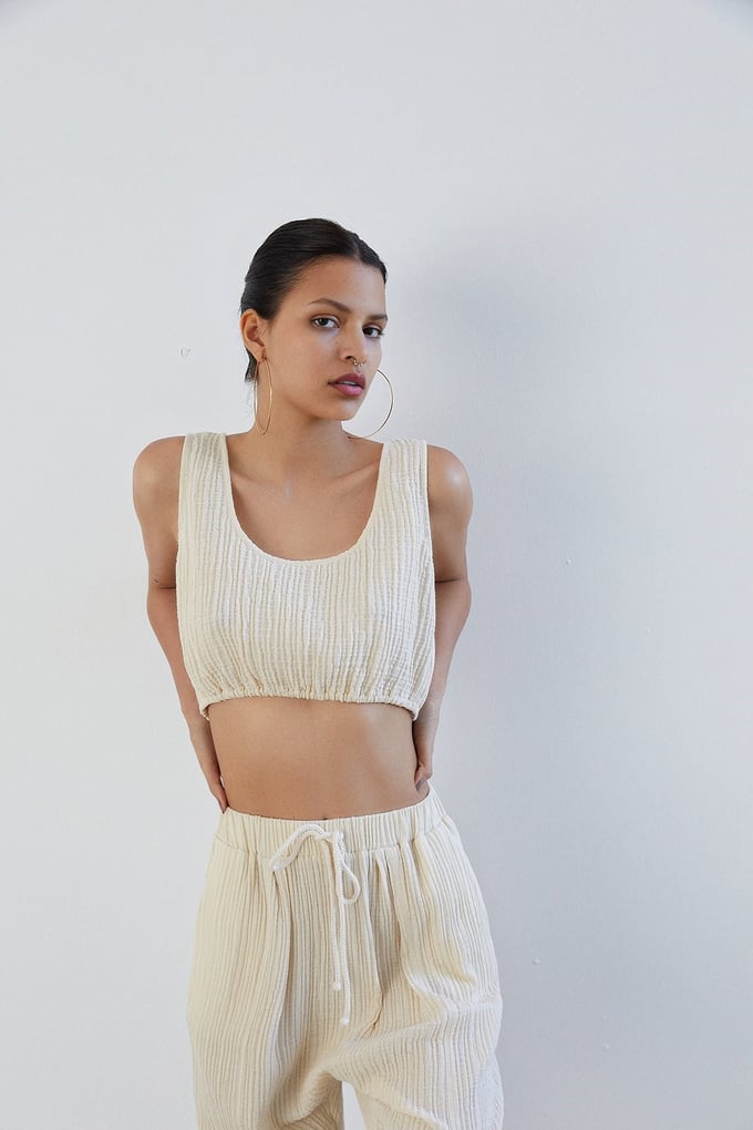 Askılı Basic Ekru Crop Top