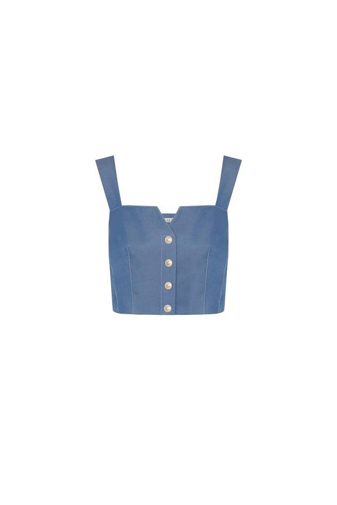 Askılı Denim Efektli İndigo Büstiyer