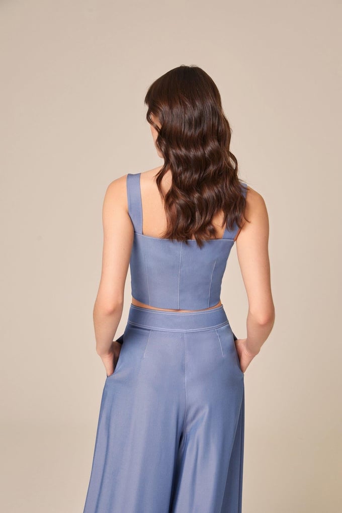 Askılı Denim Efektli İndigo Büstiyer