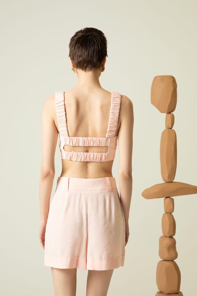 Askılı Kare Yaka Pudra Crop Top