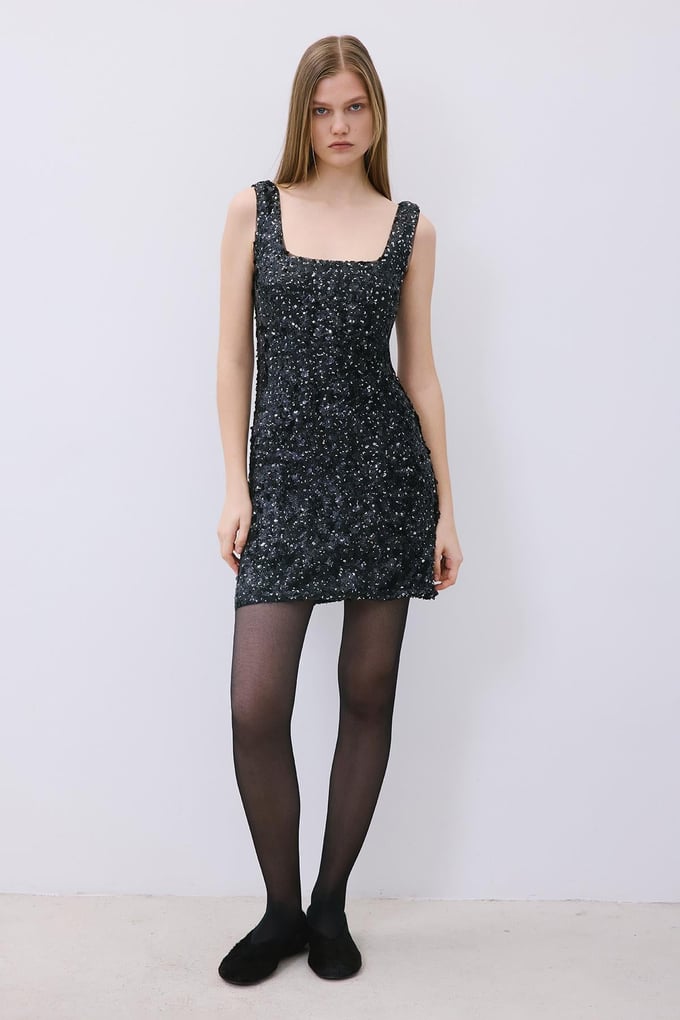 Black Sequin Mini Dress with Straps