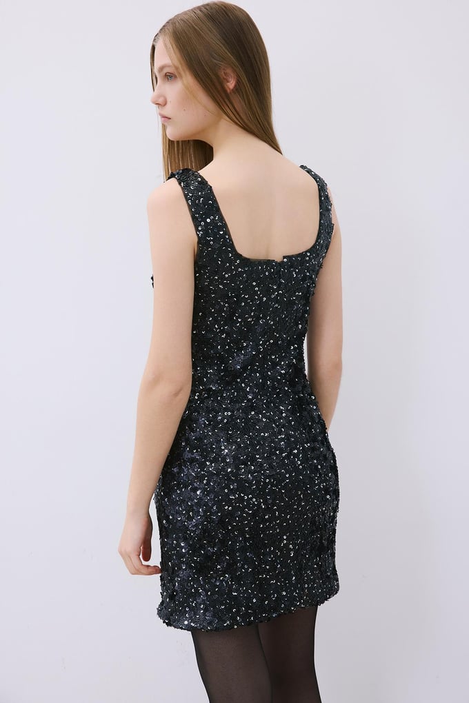 Black Sequin Mini Dress with Straps