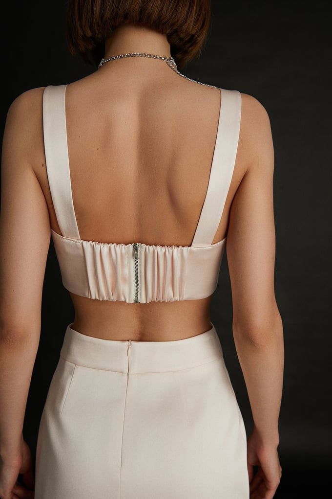 Askılı Saten Pudra Crop Top