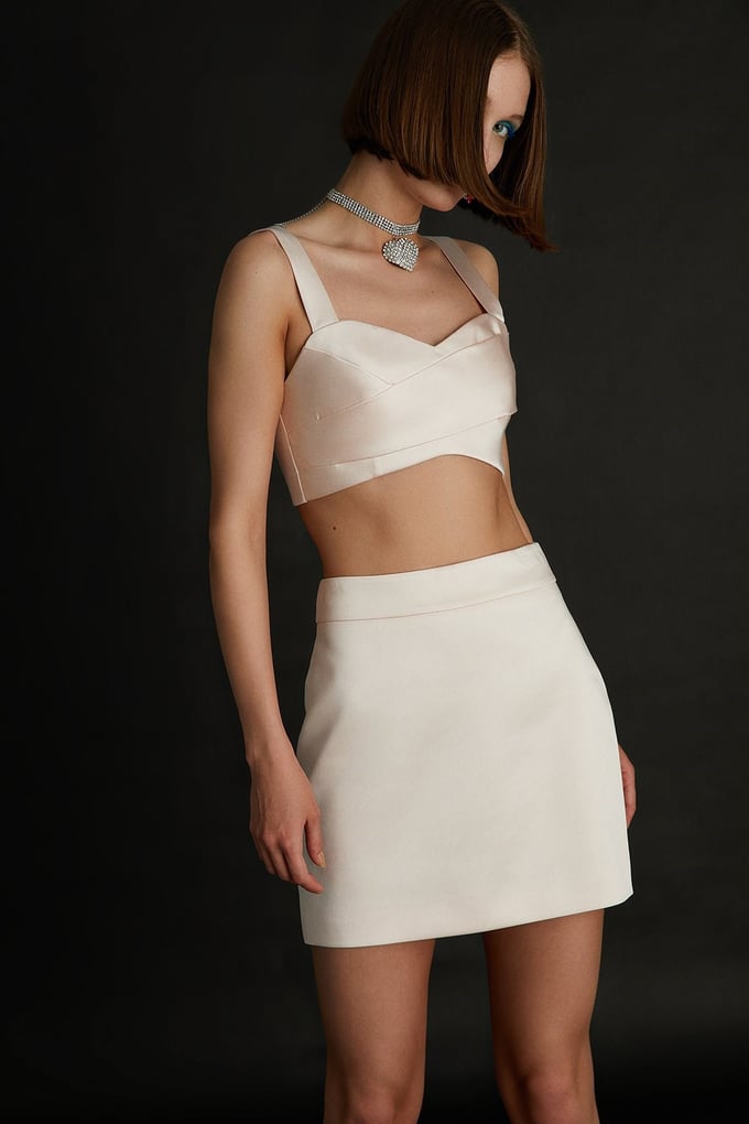 Askılı Saten Pudra Crop Top