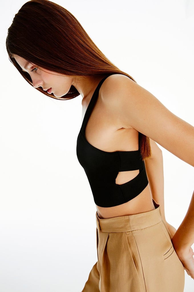 Strappy Black Knit Top