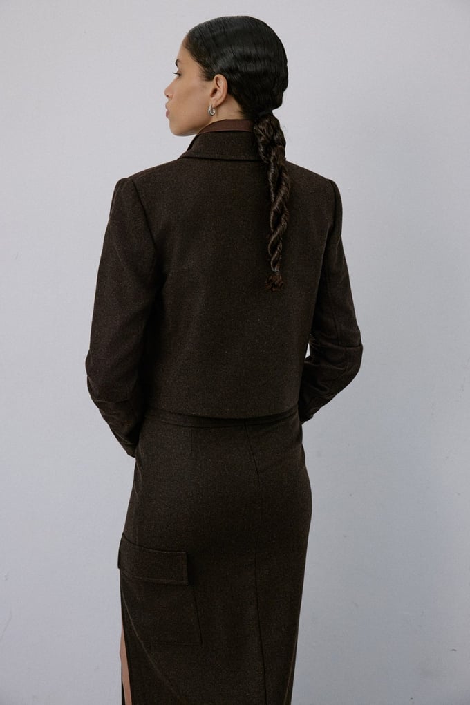 Lined Short Cut Brown Blazer