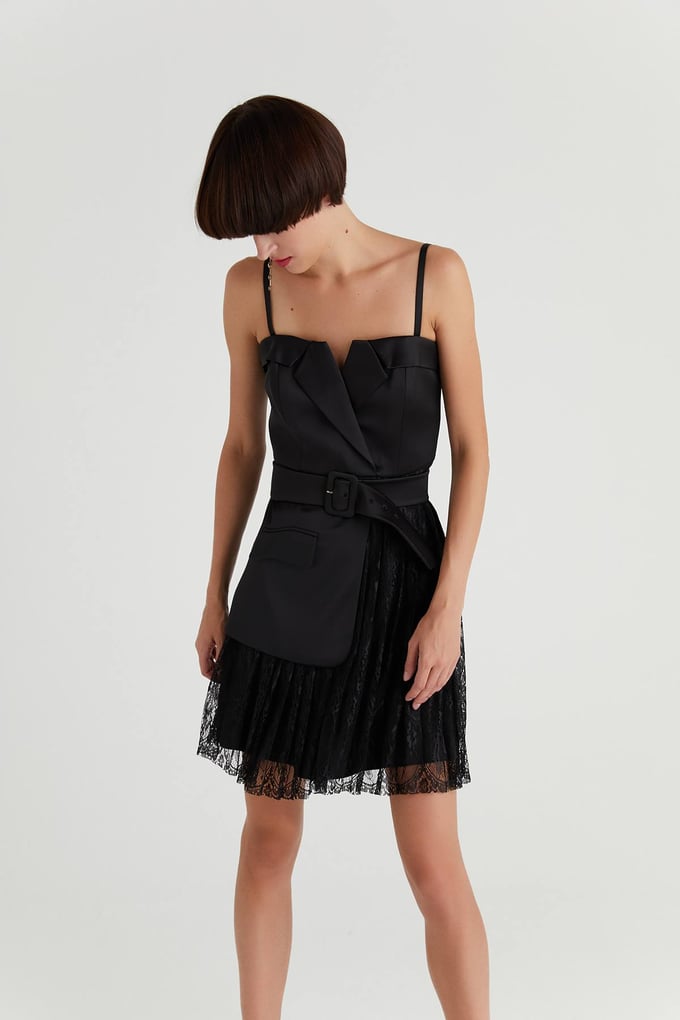 Asymmetric Tulle Dress Siyah Elbise