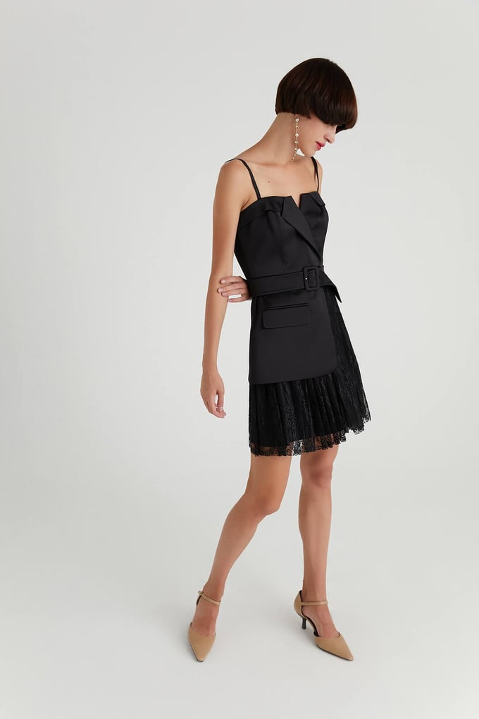Asymmetric Tulle Dress Siyah Elbise