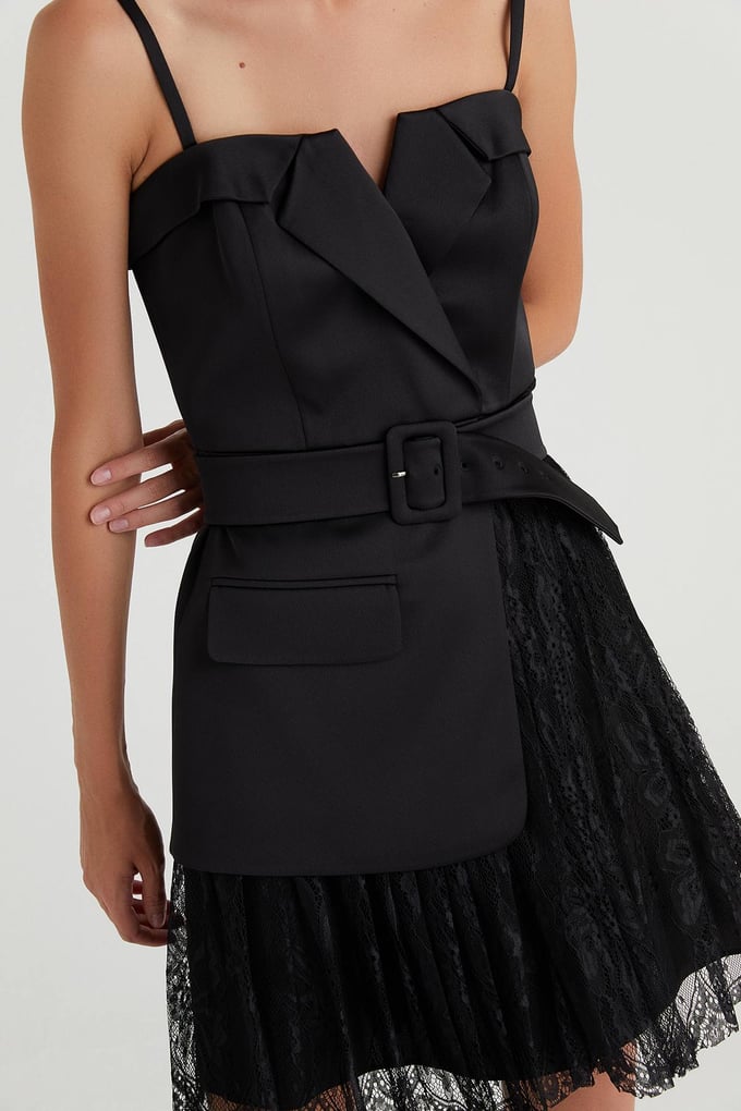 Asymmetric Tulle Dress Siyah Elbise