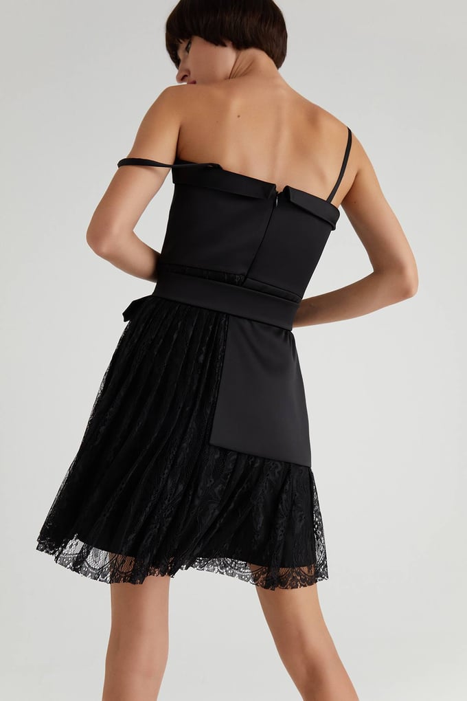 Asymmetric Tulle Dress Siyah Elbise