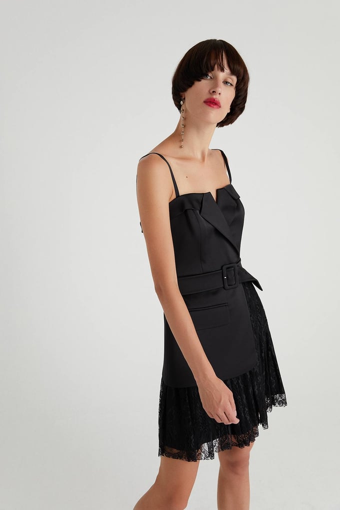 Asymmetric Tulle Dress Siyah Elbise