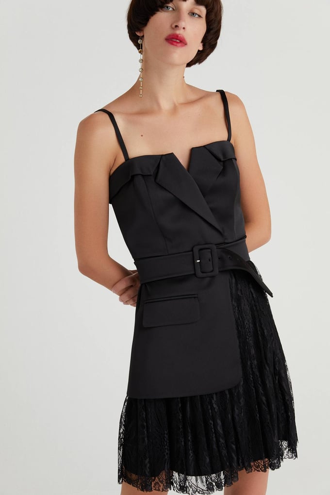 Asymmetric Tulle Dress Siyah Elbise