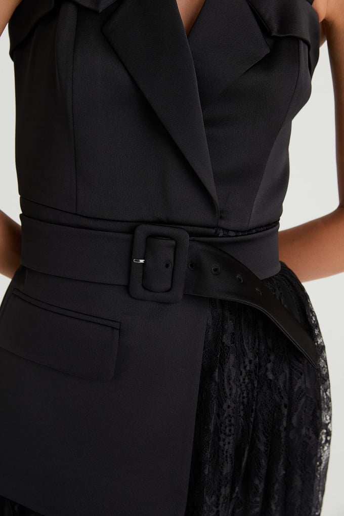 Asymmetric Tulle Dress Siyah Elbise