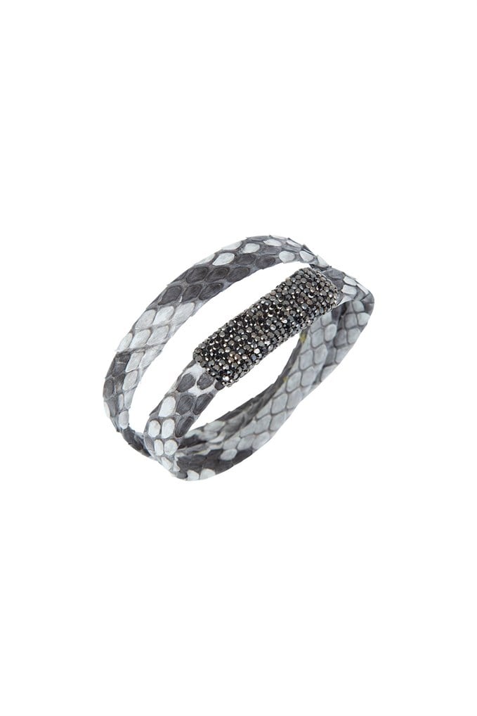 Çift Kullanımlı Hematit Taşlı Naturel Yılan Derisi Sarmal Bileklik Choker