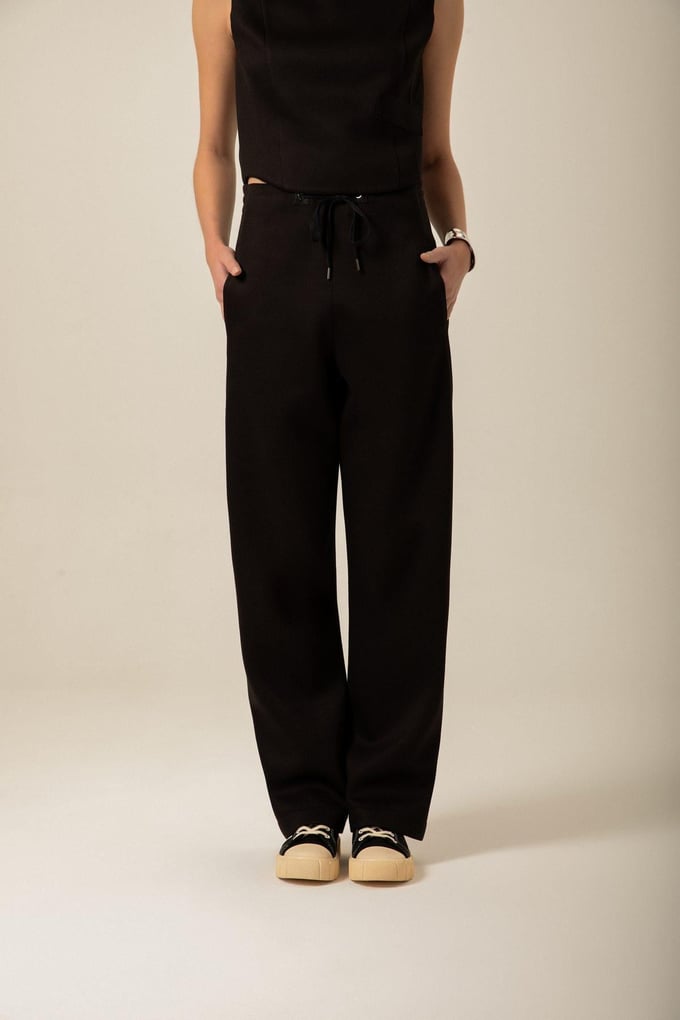 Lace-Up Detail Knitted Ecru Trousers