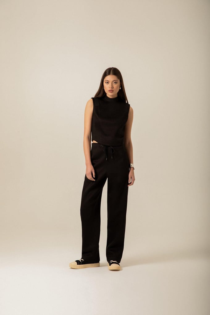 Lace-Up Detail Knitted Ecru Trousers