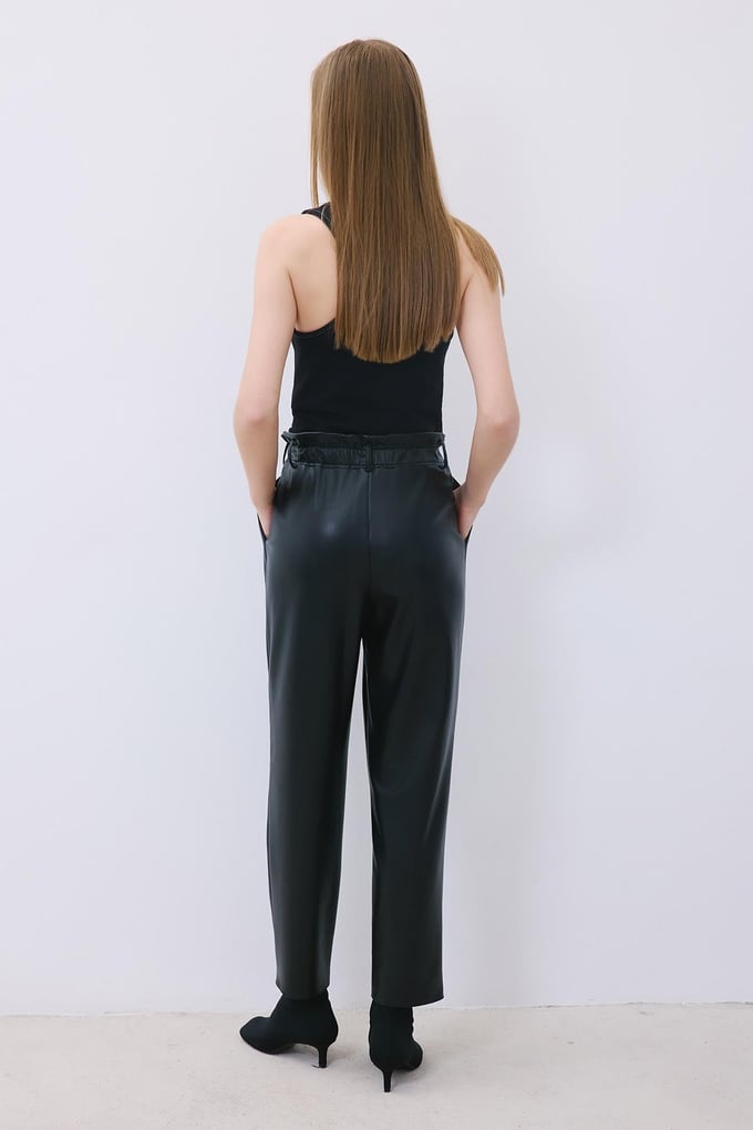Black Faux Leather Relaxed Fit Pants