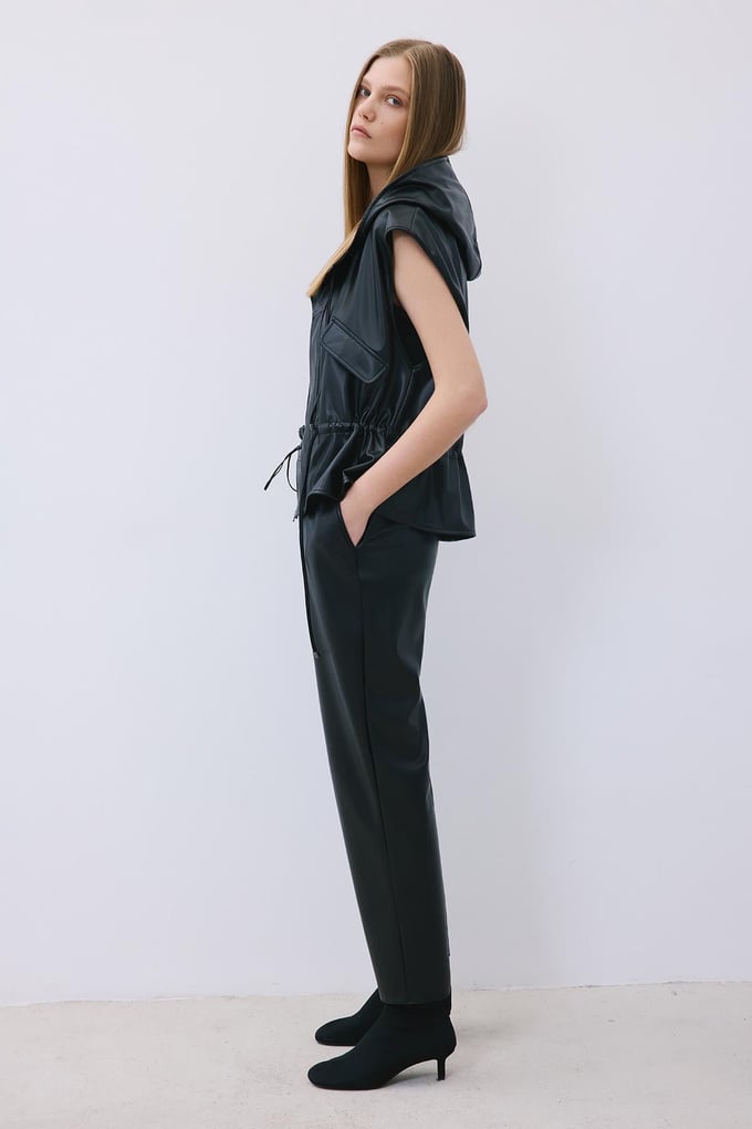 Black Faux Leather Relaxed Fit Pants