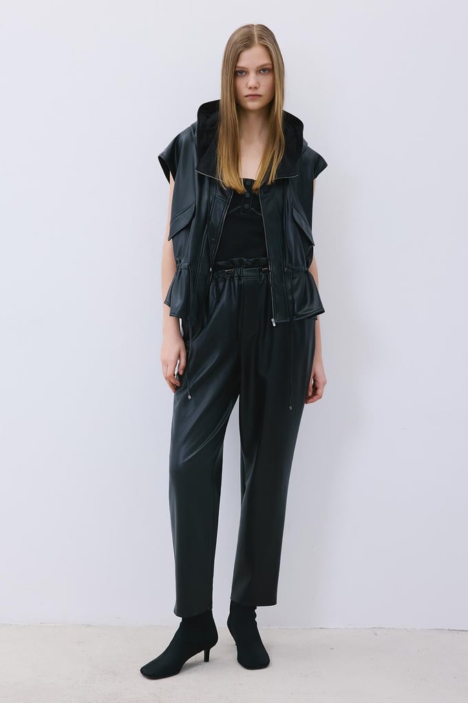 Black Faux Leather Relaxed Fit Pants