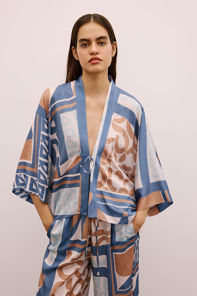 Tie-Up Patterned Indigo Kimono